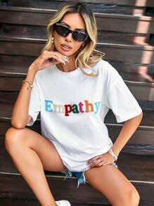 RueChic Letter Graphic Drop Shoulder Tee - White - View 7