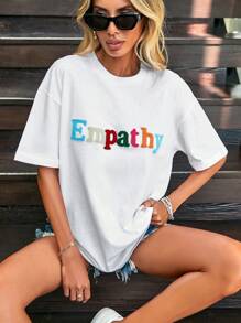 RueChic Letter Graphic Drop Shoulder Tee - White - View 1