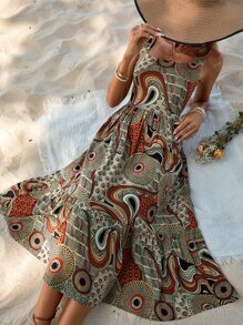 EURMUSE Allover Print Ruffle Hem Cami Dress - Multicolor - View 1