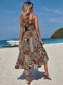 EURMUSE Allover Print Ruffle Hem Cami Dress - Multicolor - View 2