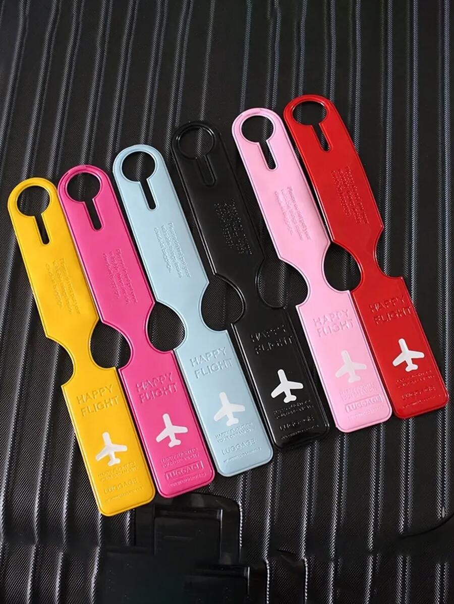 1pc Random Colour Luggage Tag Letter & Plane Embossed - Black - View 1