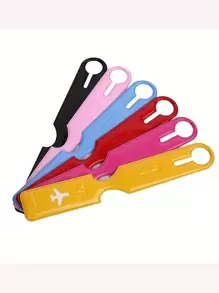 1pc Random Colour Luggage Tag Letter & Plane Embossed - Black - View 2