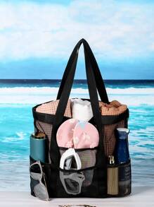Túi lưới đi biển màu đen sức chứa lớn cho kỳ nghỉ - màu đen - Xem 4