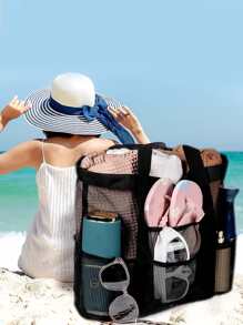 Túi lưới đi biển màu đen sức chứa lớn cho kỳ nghỉ - màu đen - Xem 1