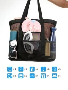 Túi lưới đi biển màu đen sức chứa lớn cho kỳ nghỉ - màu đen - Xem 2