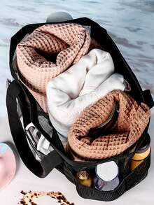 Túi lưới đi biển màu đen sức chứa lớn cho kỳ nghỉ - màu đen - Xem 6