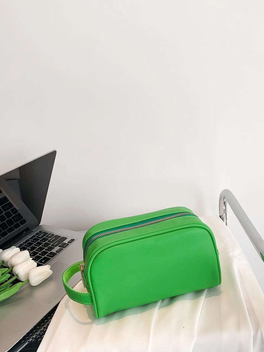 Minimalist Zipper Make Up Bag, Cosmetic Bag, Organizer Bag For Travel - Green - View 1