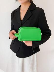 Minimalist Zipper Make Up Bag, Cosmetic Bag, Organizer Bag For Travel - Green - View 2
