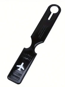 1pc Random Colour Luggage Tag Letter & Plane Embossed - Black - View 3