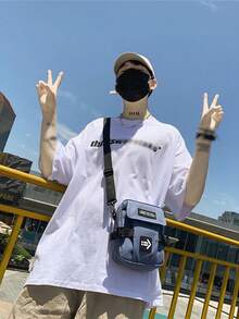 字母貼片方形包藍色口袋日常