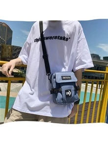 字母貼片方形包藍色口袋日常