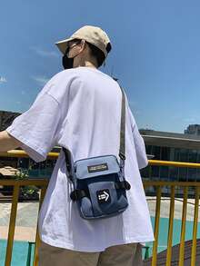 字母貼片方形包藍色口袋日常