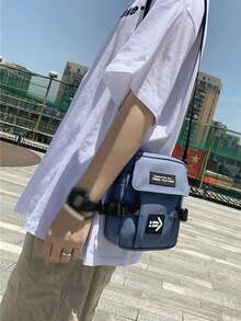 字母貼片方形包藍色口袋日常