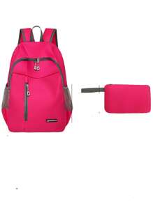Neon Pink Laptop Backpack Zip Front Foldable, Waterproof,Lightweight,Portable School Bag for graduate, teen girls, freshman, sophomore, junior & senior in college, university & high school, perfect for outdoors, travel, sports, hiking & back to school - Hot Pink - View 3
