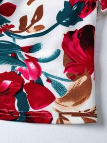 SHEIN Toddler Girls Tropical Print Ruffle Trim Tee - Multicolor - View 4