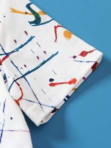 SHEIN Young Boy Fashionable Reflective Tie Dye Print Short Sleeve Round Neck Loose Breathable T-shirt, Suitable For Parties And Casual Outings In Summer - White - View 3