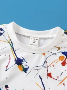 SHEIN Young Boy Fashionable Reflective Tie Dye Print Short Sleeve Round Neck Loose Breathable T-shirt, Suitable For Parties And Casual Outings In Summer - White - View 5