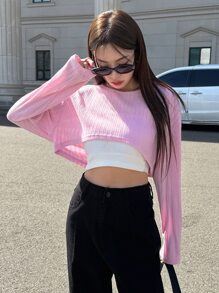 DAZY Áo thun nữ màu trơn Giải trí - Hồng - Xem 1