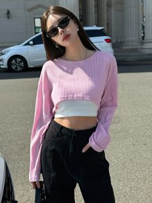 DAZY Áo thun nữ màu trơn Giải trí - Hồng - Xem 3