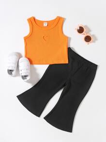 嬰兒愛心鏤空背心上衣和喇叭褲 - 橘色 - 查看 1