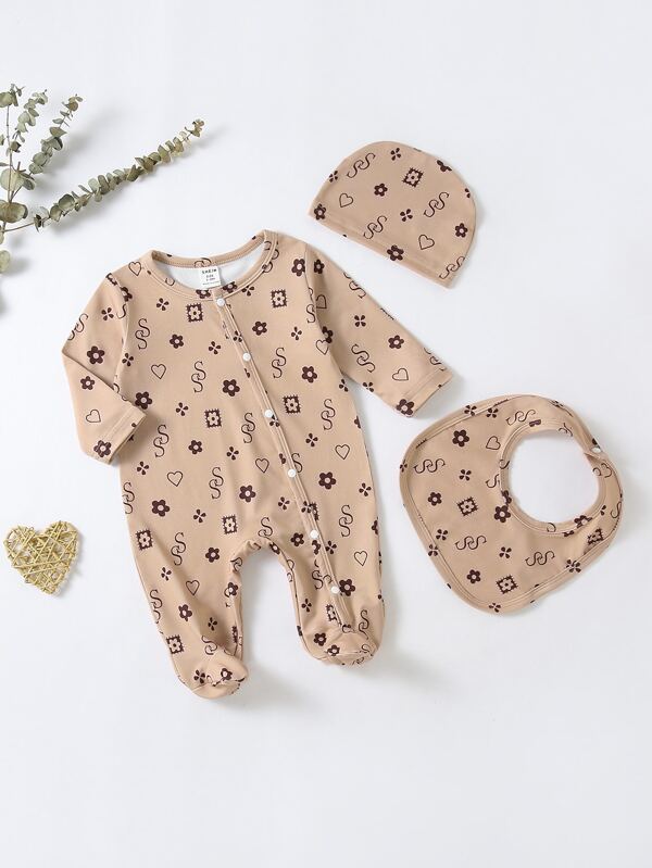 SHEIN Baby Boy Letter & Floral Print Footed Sleep Jumpsuit SHEIN USA