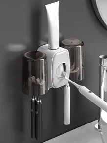 1pc Plastic Wall Mounted Toothbrush Storage Rack, Multifunctional Punch-free Electric Toothbrush Holder For Bathroom - Grey - View 1