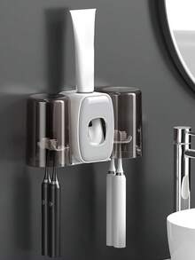 1pc Plastic Wall Mounted Toothbrush Storage Rack, Multifunctional Punch-free Electric Toothbrush Holder For Bathroom - Grey - View 2