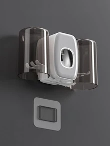 1pc Plastic Wall Mounted Toothbrush Storage Rack, Multifunctional Punch-free Electric Toothbrush Holder For Bathroom - Grey - View 4