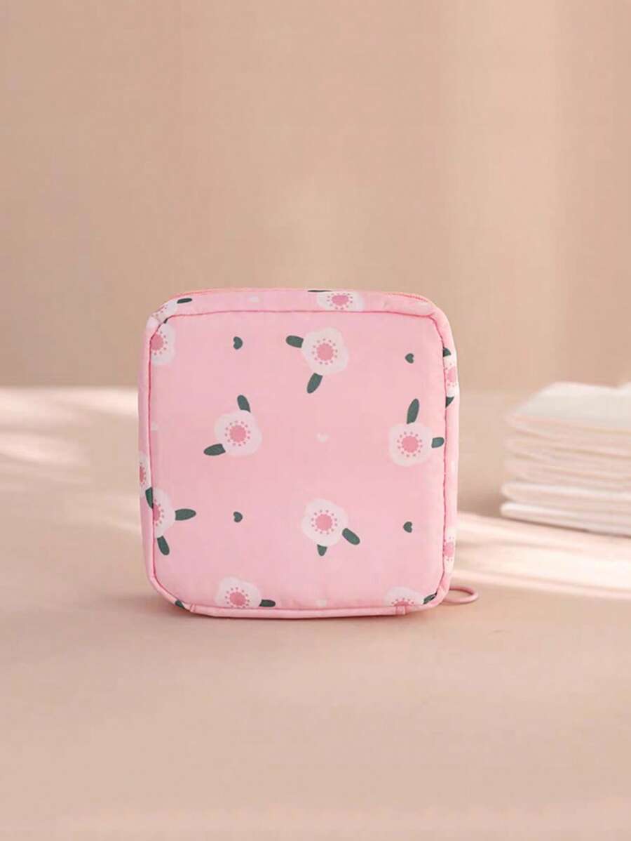 1pc Floral Pattern Sanitary Napkin Storage Bag - Pink - View 1