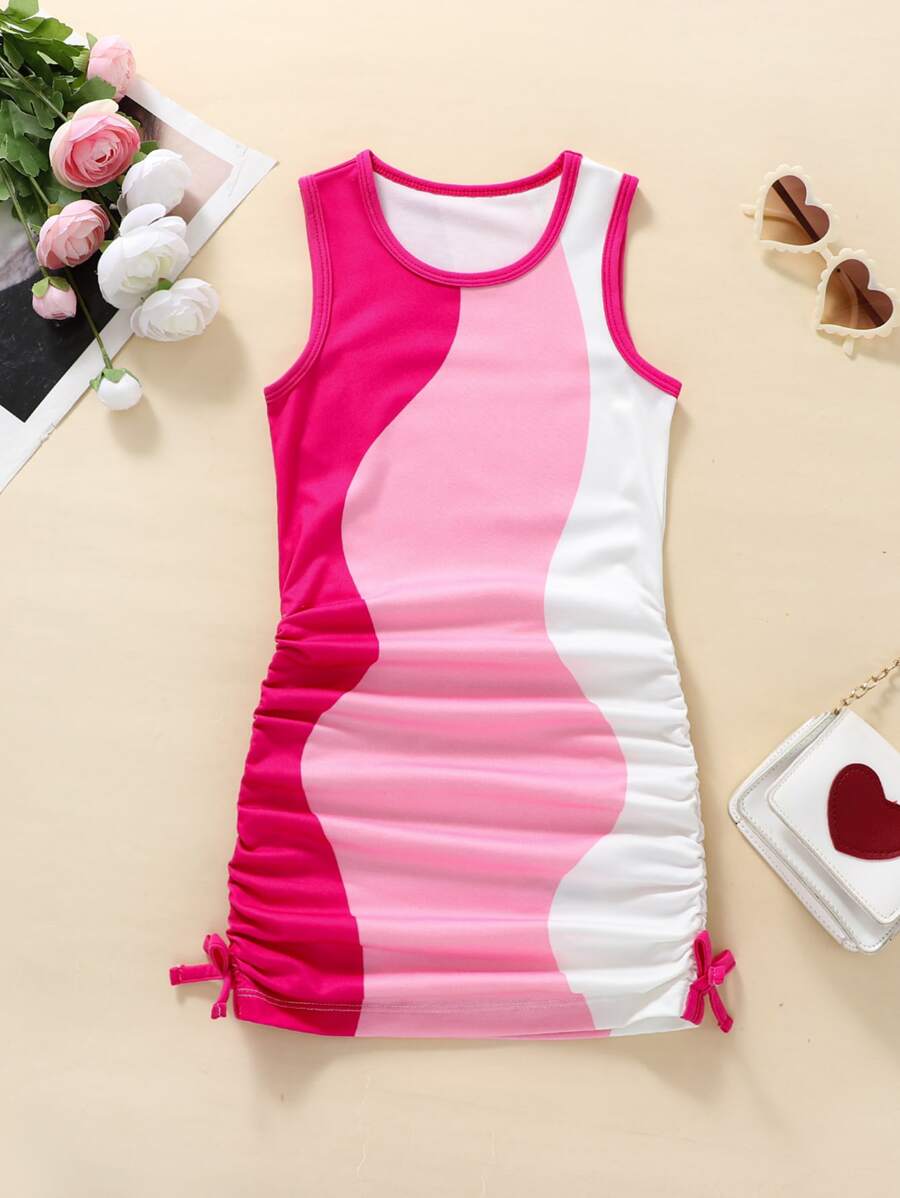 SHEIN Váy chữ A thời trang đơn giản giản dị dành cho cô gái trẻ có cổ tròn cho mùa hè - Nhiều màu - Xem 1