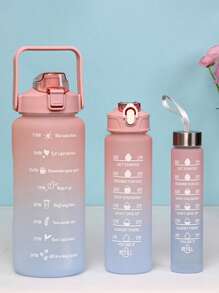 3pcs Slogan Graphic Water Bottle - Pink - View 3