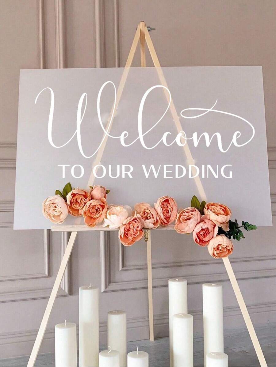 1pc Wedding Welcome Sign Vinyl Wall Stickers Removable Rustic Decals Wedding Room Decor - White - View 1
