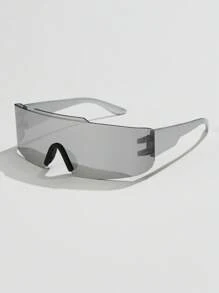 1入組女士時尚環繞式太陽眼鏡帶防紫外線度假款，男士太陽眼鏡附眼鏡盒 - 銀色 - 查看 2