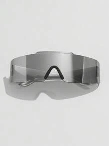 1入組女士時尚環繞式太陽眼鏡帶防紫外線度假款，男士太陽眼鏡附眼鏡盒 - 銀色 - 查看 3