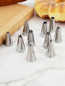 10 Piezas De Boquillas De Repostería, Pequeña Boquilla De Acero Inoxidable En Tono Plata Para Hornear - Plateado - Ver 2