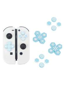 GeekShare 10 Piezas Lo Que Cubría La Dirección En Forma De Cruz Con Copo De Nieve Y Botón Abxy Para Switch/oled - Azul y blanco - Ver 1
