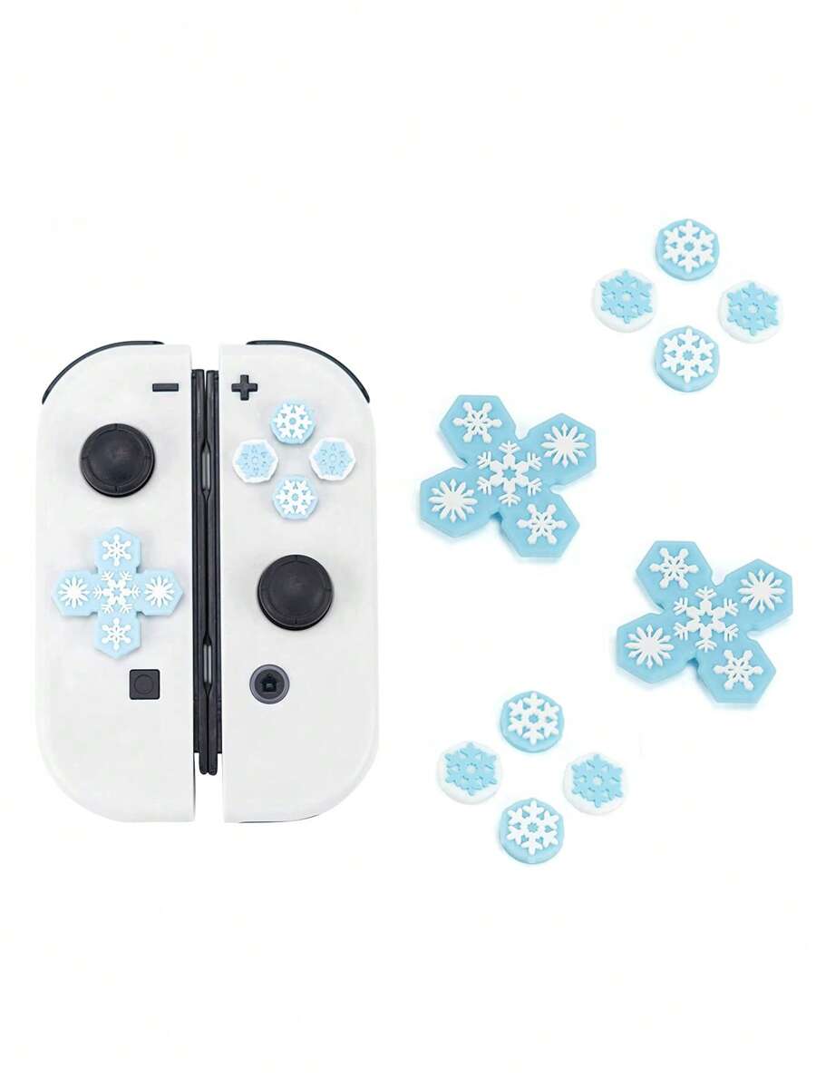GeekShare 10 Piezas Lo Que Cubría La Dirección En Forma De Cruz Con Copo De Nieve Y Botón Abxy Para Switch/oled - Azul y blanco - Ver 1