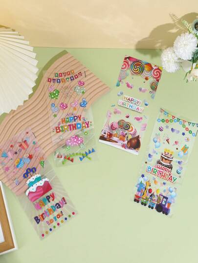 50 Stück Plastikgeschenktüten, Spruch- & Kuchen-Muster Geschenktüten, Weihnachten Valentinstag