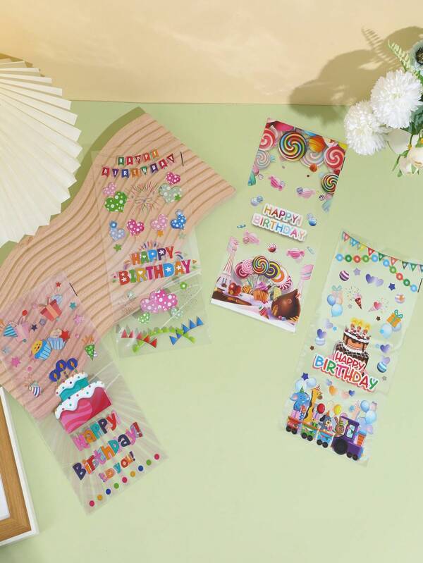 50pcs Plastic Gift Wrapping Bag, Slogan & Cake Pattern Gift Bag,Christmas Valentine Day