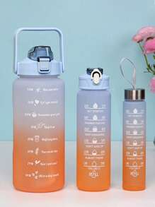3pcs Letter Graphic Ombre Water Bottle - Blue - View 1