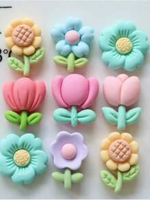 10 pièces d'accessoires décoratifs de fleurs mélangées pour l'artisanat DIY, la papeterie, les coques de téléphone, les porte-clés, les tasses, les sabots ajourés, les aimants de réfrigérateur (pas des autocollants) - Multicolore - Voir 11