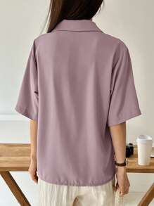 DAZY 1 chiếc áo sơ mi tay ngắn trơn công sở, đa năng cho mùa thu hè - Màu tím hoa cà - Xem 2