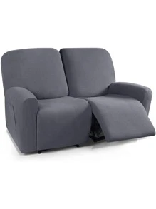 1pc Solid Color Recliner Slipcover, Modern Polyester Recliner Stretch Sofa Slipcover - Dark Grey - View 2