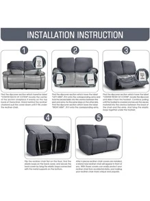 1pc Solid Color Recliner Slipcover, Modern Polyester Recliner Stretch Sofa Slipcover - Dark Grey - View 5