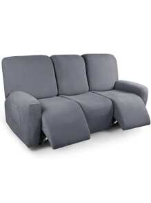 1pc Solid Color Recliner Slipcover, Modern Polyester Recliner Stretch Sofa Slipcover - Dark Grey - View 8