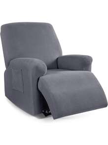 1pc Solid Color Recliner Slipcover, Modern Polyester Recliner Stretch Sofa Slipcover - Dark Grey - View 9