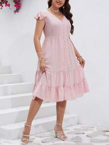 SHEIN Unity Taglie Forti Abiti con pois con volant - Rosa - Visualizzare 3