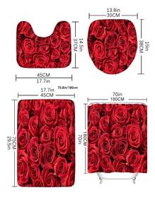 1pc Floral Print Bath Rug Or 1pc Shower Curtain, Modern Polyester Toilet Mat For Bathroom - Multicolor - View 2