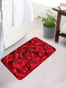 1pc Floral Print Bath Rug Or 1pc Shower Curtain, Modern Polyester Toilet Mat For Bathroom - Multicolor - View 4