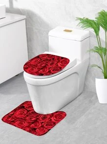 1pc Floral Print Bath Rug Or 1pc Shower Curtain, Modern Polyester Toilet Mat For Bathroom - Multicolor - View 5